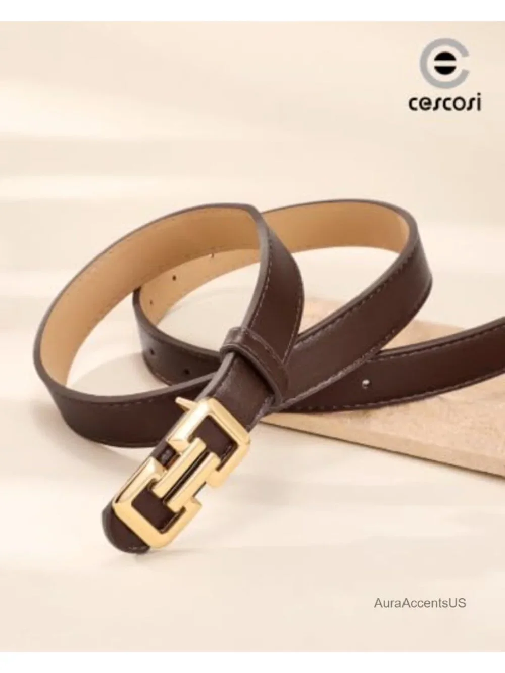 3 Packs Women Faux Leather Belts with Gold Hollow Square Buckle